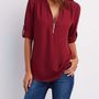 Temu Solid V Neck Blouse, Casual Ruched Rollable Sleeve Half Zip Blouse, Women's Clothing 17592205524652
