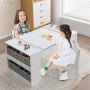 CostwayKids Art Table and 2 Chairs Set with Paper Roll for Daycare Nursery Playroom HY10242WH