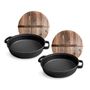 SOGA 2X 33cm Round Cast Iron Pre-seasoned Deep Baking Pizza Frying Pan Skillet with Wooden Lid