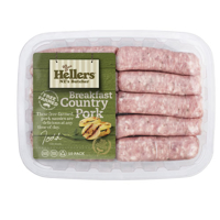 Hellers Free Farmed Sausages Breakfast Country Pork 10pk