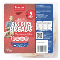 Giannis Traditional White Big Pita Breads 5ea