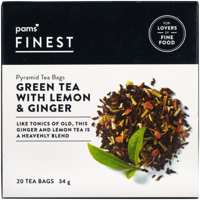 Pams Finest Green Tea With lemon Ginger Pryamid Tea Bags 20ea