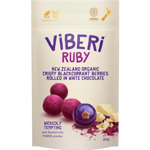 Viberi Ruby New Zealand Organic Crispy Blackcurrant Berries Rolled In White Chocolate 90g