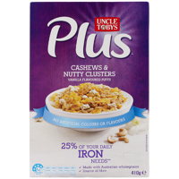 Uncle Tobys Plus Iron Cashew & Nutty Clusters Breakfast Cereal 410g
