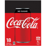 Coca Cola No Sugar Soft Drink Cans 18pk