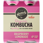 Remedy Raspberry Lemonade Organic Kombucha 4 x 250ml