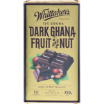 Whittakers Chocolate Block 72% Dark Ghana Fruit & Nut 250g