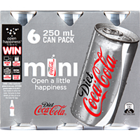 Coca Cola Diet Cans 250ml 6 Pack
