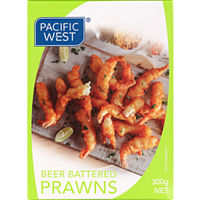 Pacific West Beer Battered Torpedo Prawns Oven Ready 300g