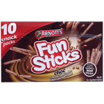Arnott's Fun Sticks Choc Wafers Snack Packs 10pk