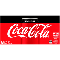 Coca-Cola No Sugar Soft Drink Cans 8pk