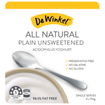 De Winkel All Natural Plain Unsweetened Yoghurt 4pk