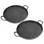 SOGA 2X 28cm Ribbed Cast Iron Frying Pan Skillet Coating Steak Sizzle Platter - ZPai024BX2