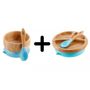 Avanchy Combo: Bamboo Baby Suction Bowl Set + Toddler Suction Plate Set - Blue