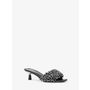 MK Amal Crystal Embellished Leather Kitten Heel Sandal - Black - Michael Kors