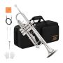 Eastar ETR-380N Trumpet Standard Student Bb Trumpet Set with 7C Mouthpiece,White Gloves,Cloth,Valve Oil,Cleaning Suit,Hard