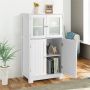 CostwayBathroom Storage Cabinet with Tempered Glass Doors & Adjustable Shelf for Dining Room and Living Room HW67318WH