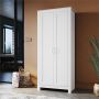 Elegantshowers White Solid Wood Wardrobe with 2 Doors 180cm Clothes Closet for Hanging Clothes White