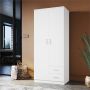 Elegant Showers ELEGANT Wardrobe 2 Doors 2 Drawers 180cm White Wooden Storage Cabinets White
