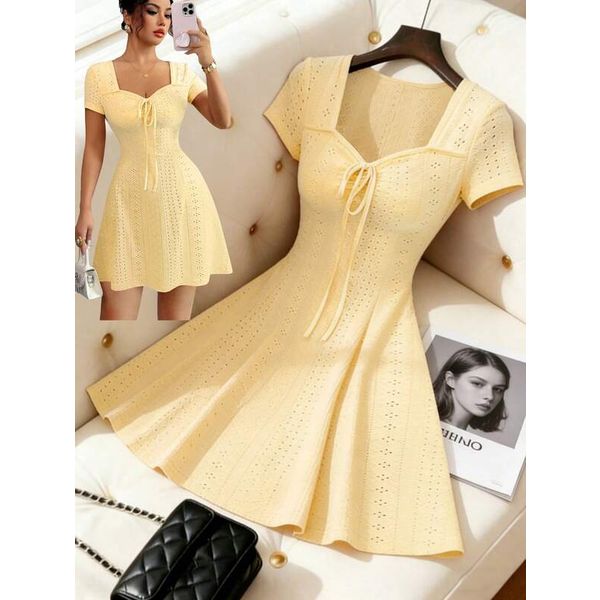Shein Elenzga New Arrival Cream-Yellow Knitted Jacquard Sexy Slim-Fit Bowknot Tied Waist Short Dress For Women, Summer NZ Prices - PriceMe Shein Elenzga New Arrival Cream-Yellow Knitted Jacquard Sexy Slim-Fit Bowknot Tied Waist Short Dress For Women, Summer NZ Prices - PriceMe