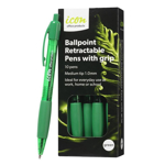 Icon Green Retractable Ballpoint Pen with Grip - 10 Pack FR00308 IBPRGGRN