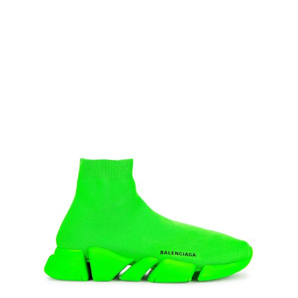 Balenciaga Speed 2.0 Neon Green Stretch knit Sneakers 8 GREEN