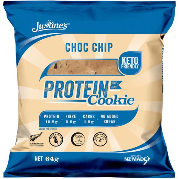 Justine's Box Of 12 X 64g Choc Chip Keto Friendly Protein Cookies