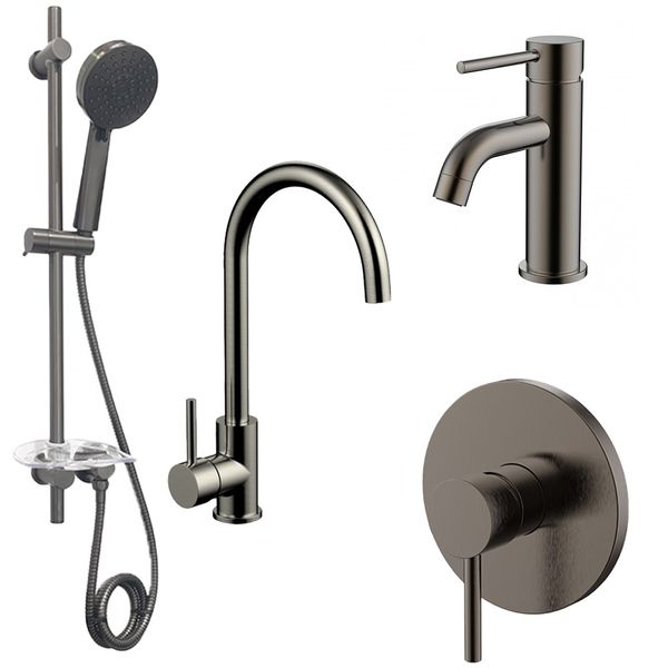 Vogue Gunmetal Bathroom Tapware & Accessories Combo * Linear Basin