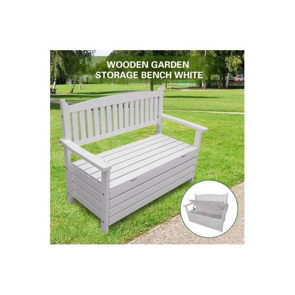 2-Seat Storage Bench Outdoor Wooden Seat Garden Furniture - White NZ