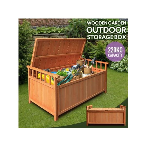 Waterproof Outdoor Storage Box Wooden Garden Deck Storage Bench