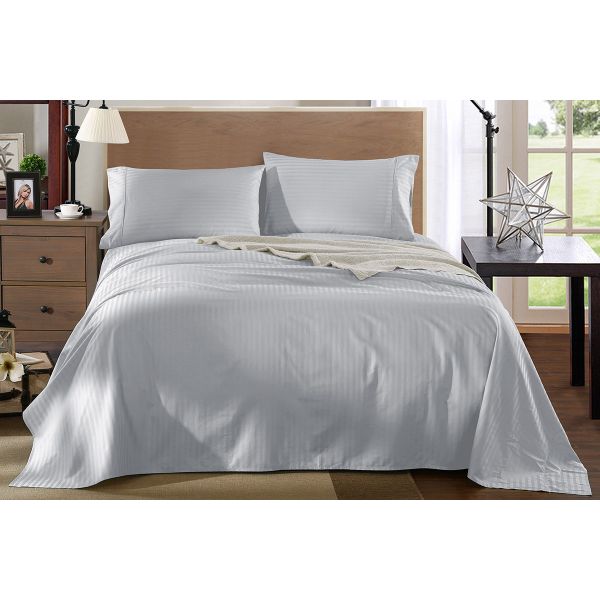 Royal Comfort Kensington 1200TC 100 Egyptian Cotton Stripe Bed Sheet Set (Double, Grey) NZ