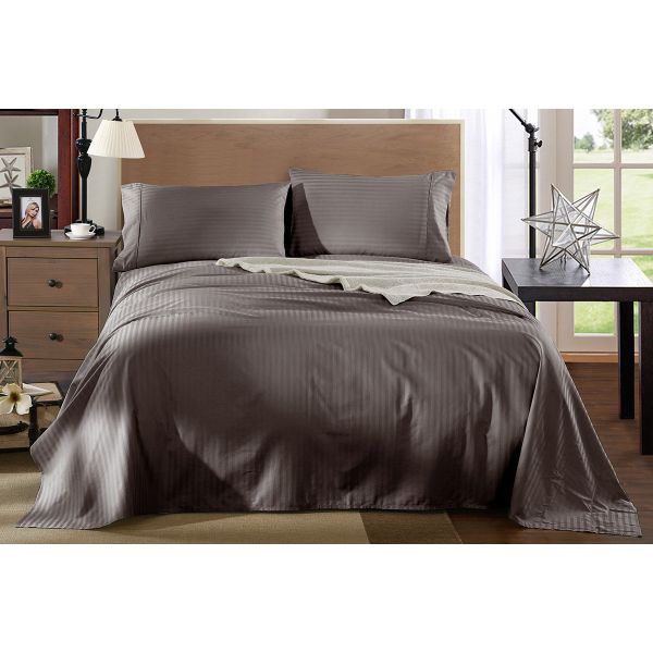 Royal Comfort Kensington 1200TC 100 Egyptian Cotton Stripe Bed Sheet Set (King, Charcoal) NZ