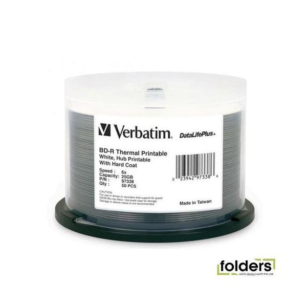 Verbatim BDR 25GB 6x White Wide Thermal Printable 50 Pack on Spindle