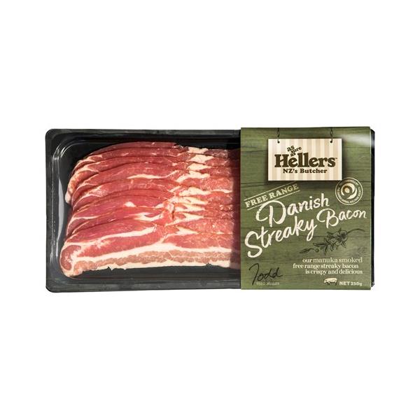 Hellers Streaky Bacon Danish Free Range 250g