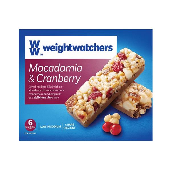 Weight Watchers Muesli Bars Macadamia & Cranberry 136g (34g x 4pk)
