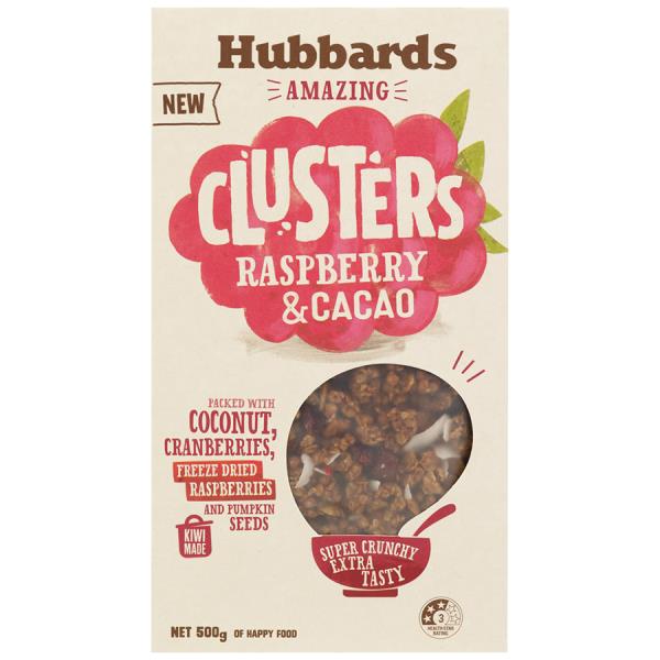 Hubbards Amazing Clusters Cereal Raspberry & Cacao 500g