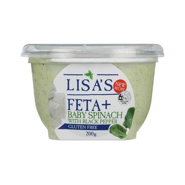 Lisas Feta + Baby Spinach With Black Pepper 200g