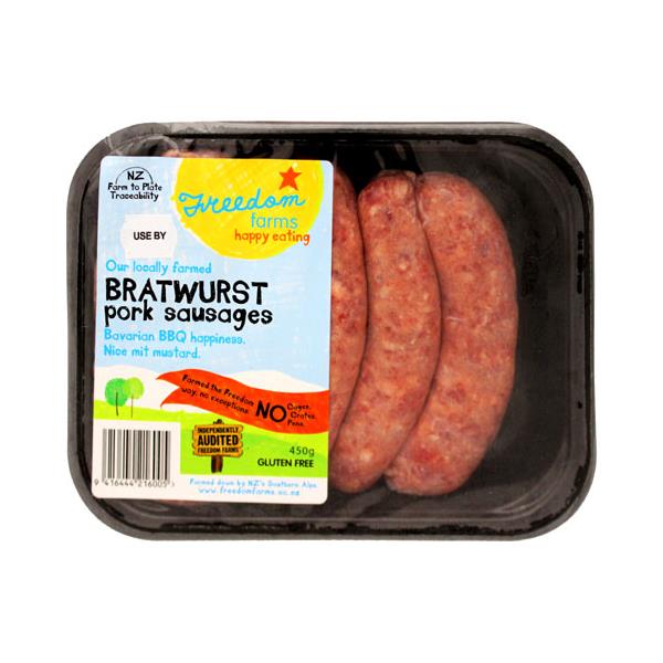 Freedom Farms Sausages Pork Bratwurst prepacked 450g