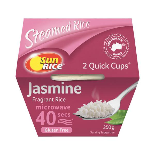 SunRice Quick Cups 40 Seconds Rice Dish Fragrant Jasmine Rice 250g cups 2pk