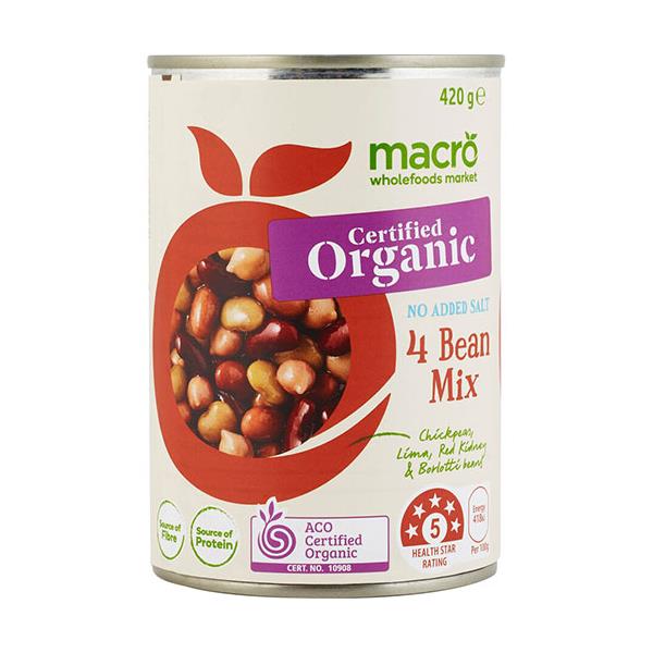 Macro Organic Beans 4 Mix No Added Salt 420g
