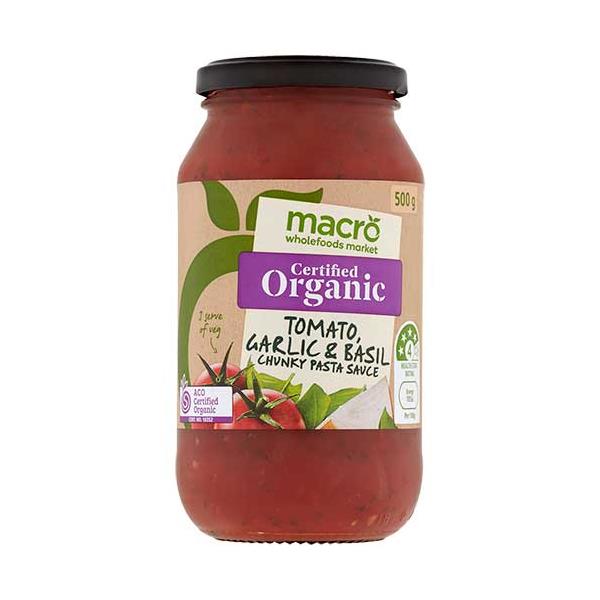 Macro Organic Pasta Sauce Tomato, Garlic & Basil 500g
