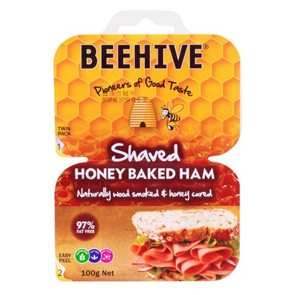 Beehive Ham Shaved Honey Baked 97% Fat Free prepacked 2 x 50g