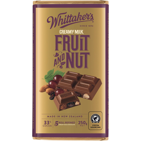 Whittakers Chocolate Block Fruit & Nut 33% Cocoa 250g