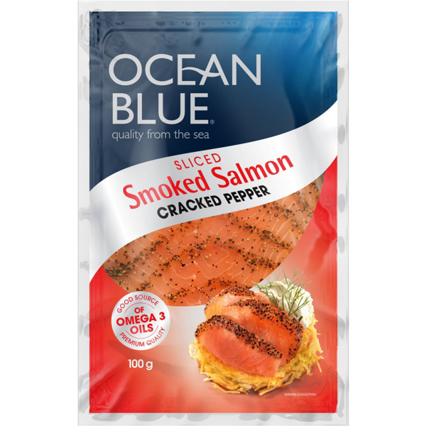 Ocean Blue Smoked Salmon Sliced Pepper 100g