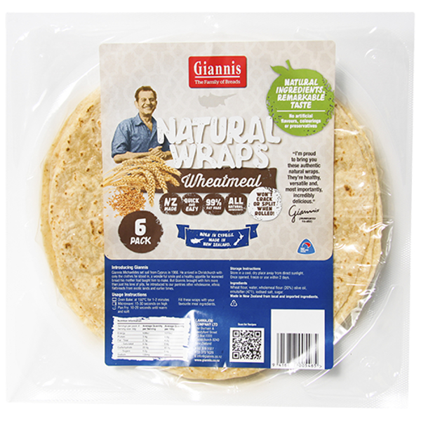 Giannis Wheatmeal Natural Wraps 6ea