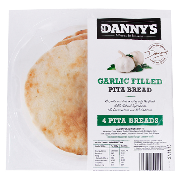 Danny's Pita Bread Plain Garlic 4pk