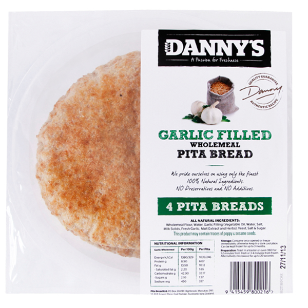 Danny's Pita Bread Wholemeal Garlic 4pk
