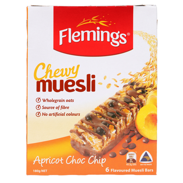 Flemings Apricot Choc Chip Chewy Muesli Bar 6pk