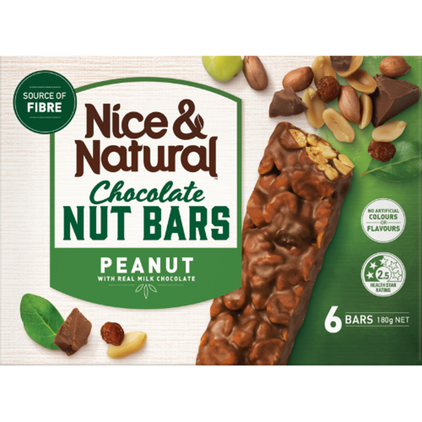 Nice & Natural Peanut Milk Chocolate Roasted Nut Bars 6pk