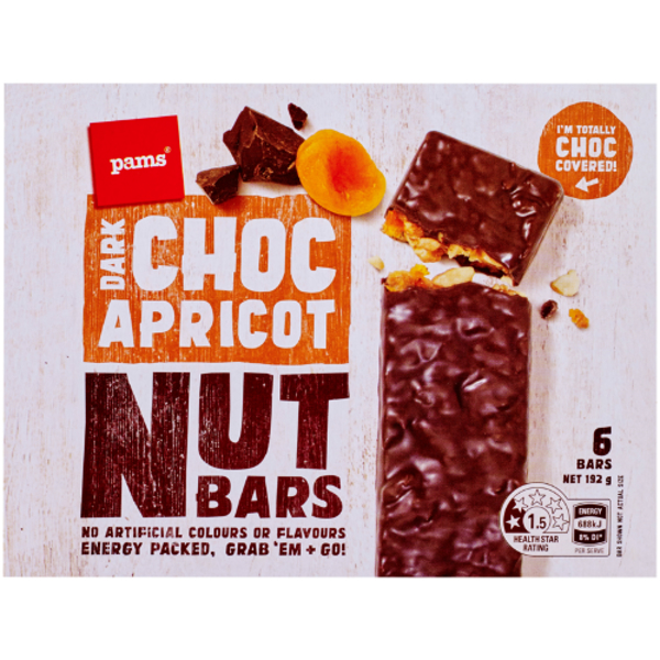 Pams Dark Choc Apricot Nut Bars 6pk
